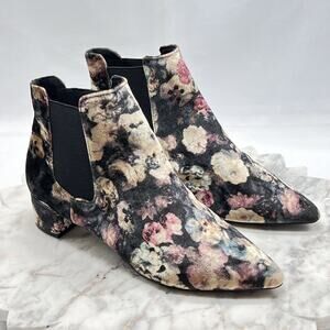 TOPSHOP Womens Chelsea Boots-Pointed Toe Floral Velvet Booties Sz 9.5